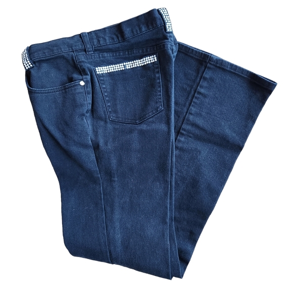 Women's Lawman Western Black Denim Jeans, Rhinestones & Studs Trim Slim Fit 9 - Picture 5 of 10